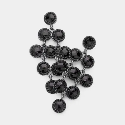 Fashnzfab Round Stone Cluster Vine Dangle Evening Earrings - Jet Black In Brown