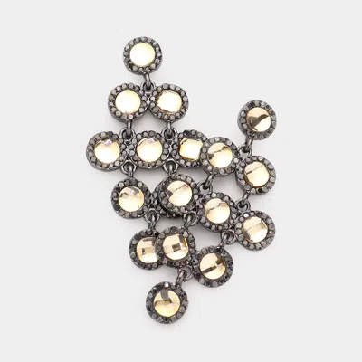 Fashnzfab Round Stone Cluster Vine Dangle Evening Earrings - Jet Black, Lt Col Topaz In Gold