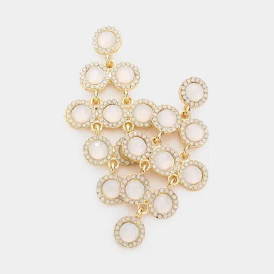 Fashnzfab Round Stone Cluster Vine Dangle Evening Earrings - Opal, White In Gold