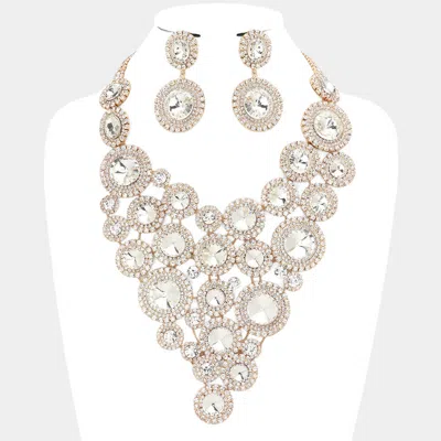 Fashnzfab Round Stone Cluster Vine Statement Evening Necklace In Gold