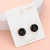 Fashnzfab Round Stone Cushion Stud Earrings - Black, Gold In Black