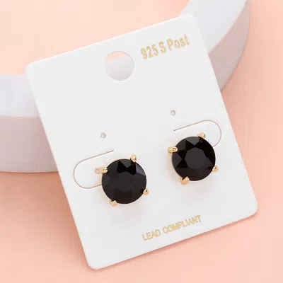 Fashnzfab Round Stone Cushion Stud Earrings - Black, Gold