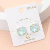 Fashnzfab Round Stone Cushion Stud Earrings - Blue, Opal In Blue