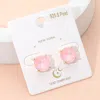 Fashnzfab Round Stone Cushion Stud Earrings - Opal, Pink In Pink