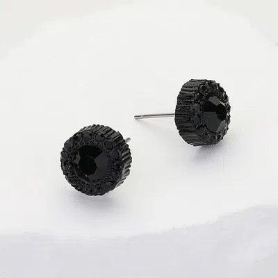 Fashnzfab Round Stone Cushion Stud Earrings In Black