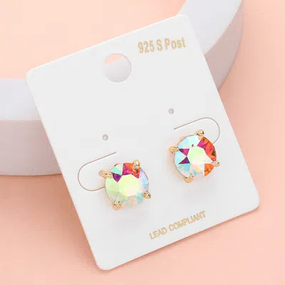 Fashnzfab Round Stone Cushion Stud Earrings In Multi