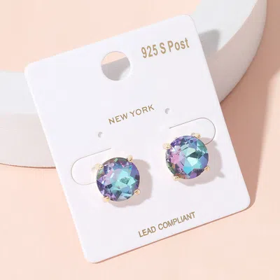 Fashnzfab Round Stone Cushion Stud Earrings In Multi