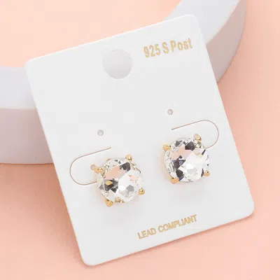 Fashnzfab Round Stone Cushion Stud Earrings In Silver