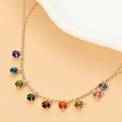 Fashnzfab Round Stone Drop Fringe Necklace In Blue