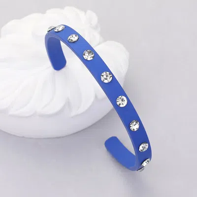 Fashnzfab Round Stone Embellished Colored Cuff Bracelet Blue