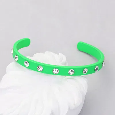 Fashnzfab Round Stone Embellished Colored Cuff Bracelet Green, Neon In Multi