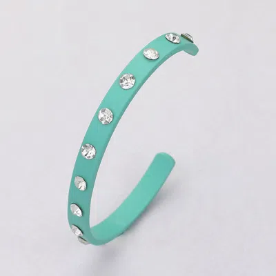 Fashnzfab Round Stone Embellished Colored Cuff Bracelet Mint In Green