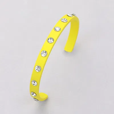 Fashnzfab Round Stone Embellished Colored Cuff Bracelet Yellow In Green