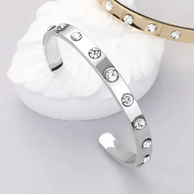 Fashnzfab Round Stone Embellished Metal Cuff Bracelet Rhodium In Multi