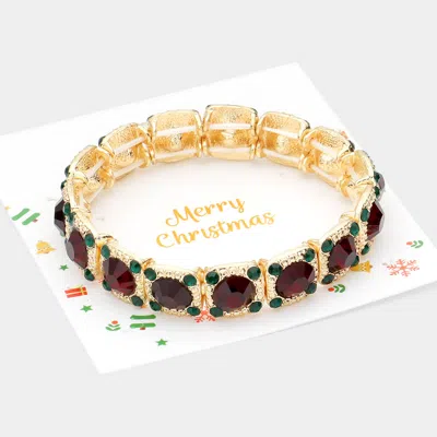 Fashnzfab Round Stone Embellished Metal Square Stretch Evening Bracelet Multi
