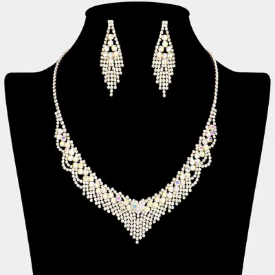 Fashnzfab Round Stone Embellished Rhinestone Paved Fringe Necklace In Multi