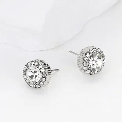Fashnzfab Round Stone Evening Stud Earringssilver In Silver