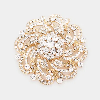 Fashnzfab Round Stone Flower Pin Brooch In Gold