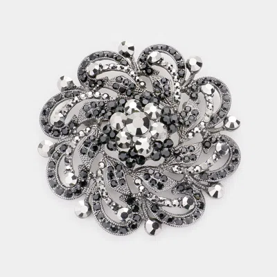 Fashnzfab Round Stone Flower Pin Brooch In Neutral