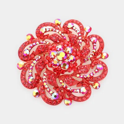 Fashnzfab Round Stone Flower Pin Brooch In Red