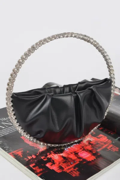 Fashnzfab Round Stone Handle Clutch In Black