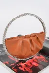 Fashnzfab Round Stone Handle Clutch In Brown