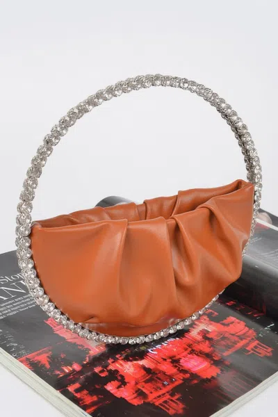 Fashnzfab Round Stone Handle Clutch In Brown