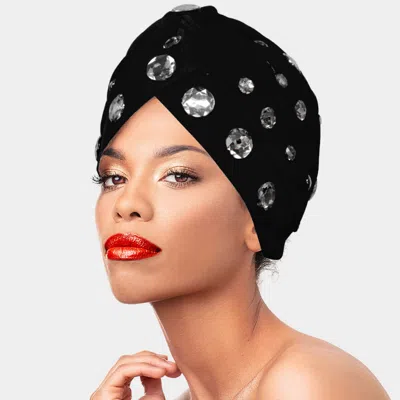 Fashnzfab Round Stone Knot Turban Beanie Hat In Black