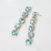 Fashnzfab Round Stone Link Dangle Evening Earrings - Ab, Aqua In Blue