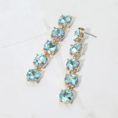 Fashnzfab Round Stone Link Dangle Evening Earrings - Ab, Aqua In Blue