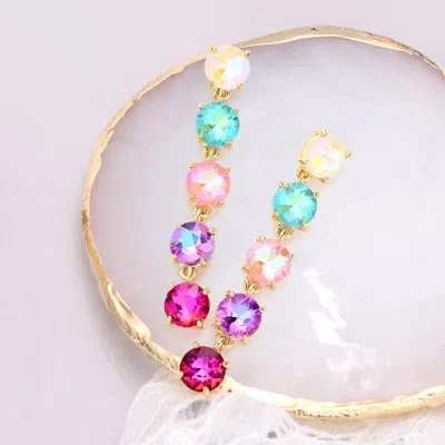 Fashnzfab Round Stone Link Dangle Evening Earrings - Ab, Multi In Gold