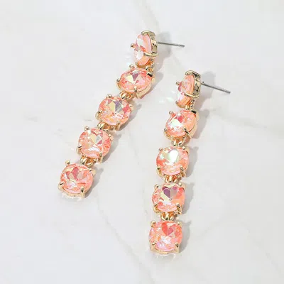 Fashnzfab Round Stone Link Dangle Evening Earrings - Ab, Peach In Orange