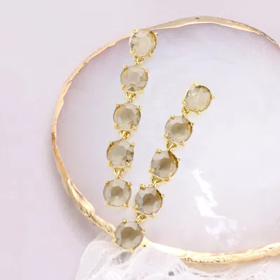 Fashnzfab Round Stone Link Dangle Evening Earrings - Black Diamond In Gold