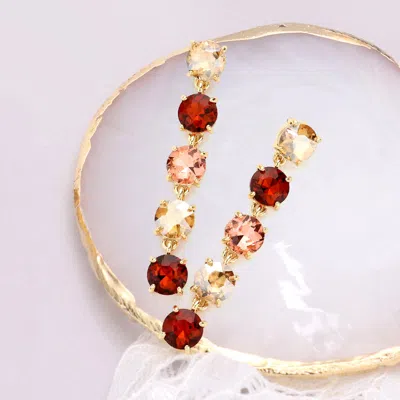Fashnzfab Round Stone Link Dangle Evening Earrings - Brown In Multi