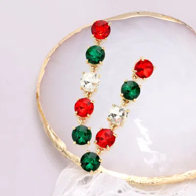 Fashnzfab Round Stone Link Dangle Evening Earrings - Clear, Green, Red In Multi
