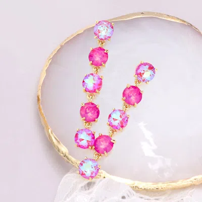 Fashnzfab Round Stone Link Dangle Evening Earrings - Coral In Pink
