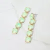 Fashnzfab Round Stone Link Dangle Evening Earrings - Mint, Opal In Green