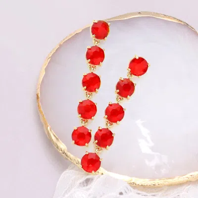 Fashnzfab Round Stone Link Dangle Evening Earrings - Red In Gold