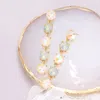 Fashnzfab Round Stone Link Dangle Evening Earrings - White In Gold