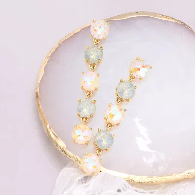 Fashnzfab Round Stone Link Dangle Evening Earrings - White In Gold