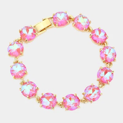 Fashnzfab Round Stone Link Evening Bracelet Ab, Coral In Multi