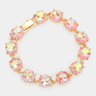 Fashnzfab Round Stone Link Evening Bracelet Ab, Pink In Multi