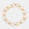 Fashnzfab Round Stone Link Evening Bracelet Ab, White In Multi