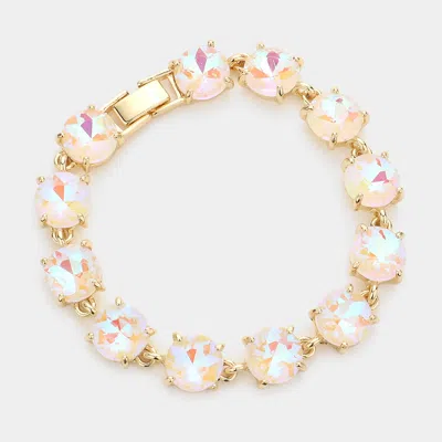 Fashnzfab Round Stone Link Evening Bracelet Ab, White In Multi