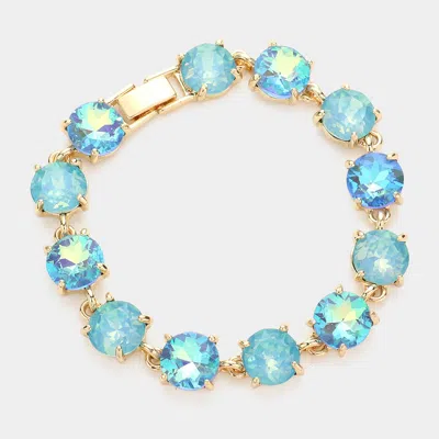 Fashnzfab Round Stone Link Evening Bracelet Aqua In Blue