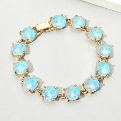 Fashnzfab Round Stone Link Evening Bracelet Aqua, Opal In Multi