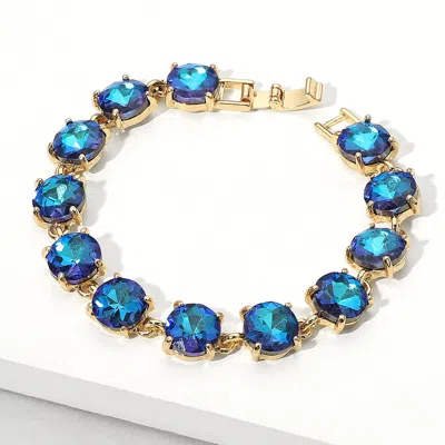 Fashnzfab Round Stone Link Evening Bracelet Blue, Gold In Multi
