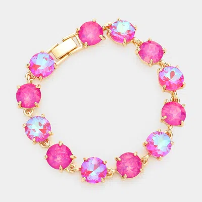 Fashnzfab Round Stone Link Evening Bracelet Coral In Pink