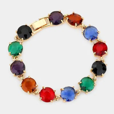 Fashnzfab Round Stone Link Evening Bracelet Dark, Multi In Red