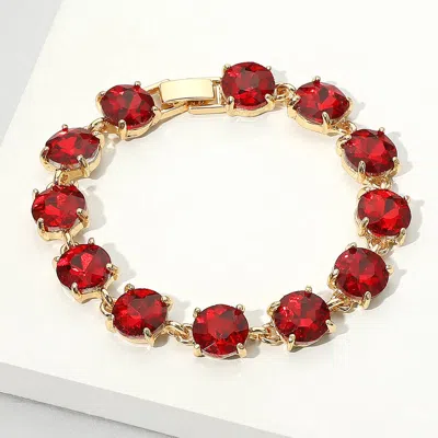 Fashnzfab Round Stone Link Evening Bracelet Gold, Red In Multi